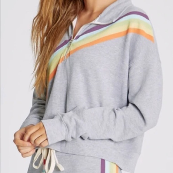 WILDFOX RAINBOW 🌈 STRIPE HALF ZIP FRONT XL GRAY - Picture 1 of 8